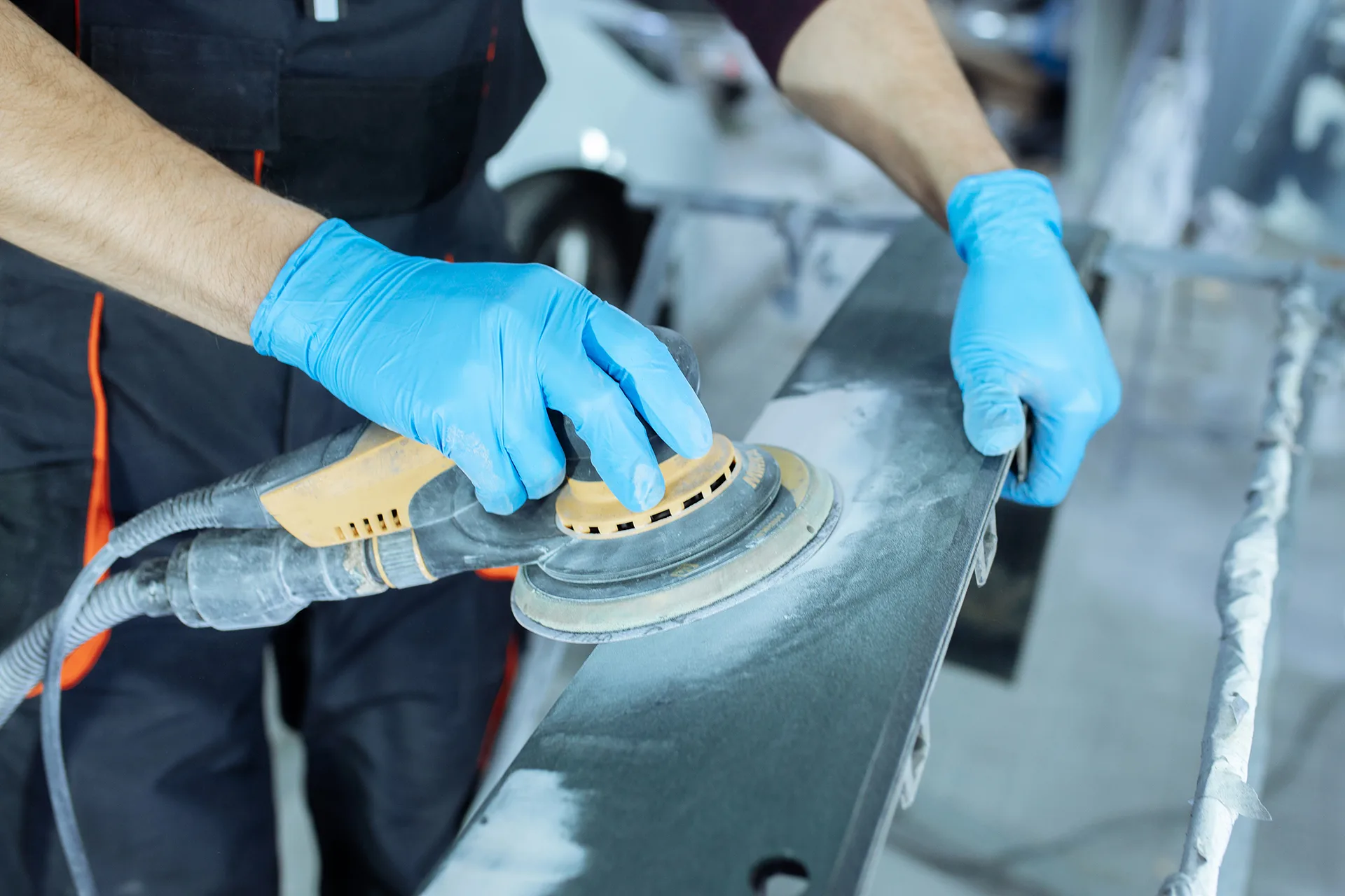 Metal surface sanded before painting