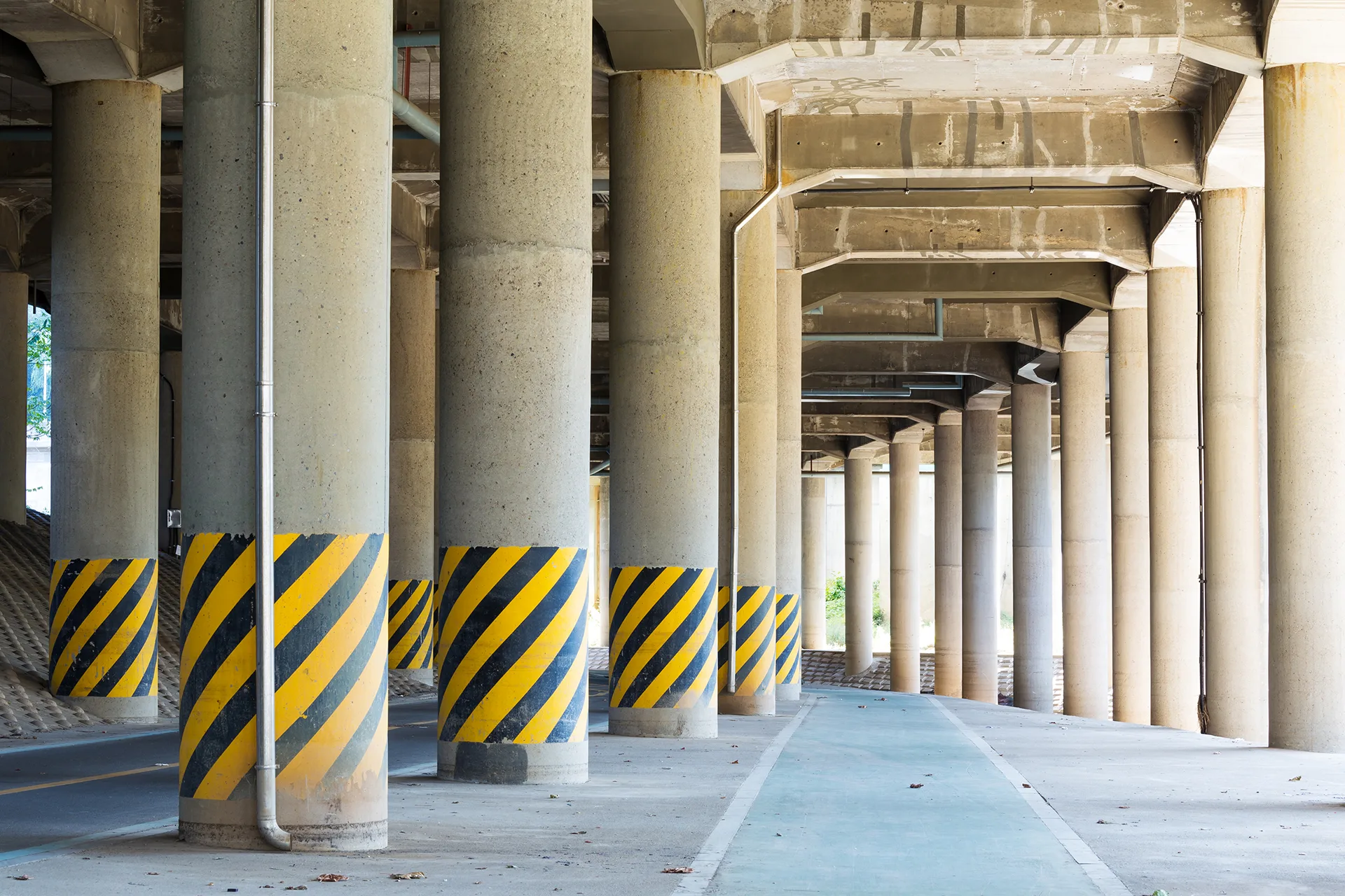 Concrete columns and beams in a large structural building