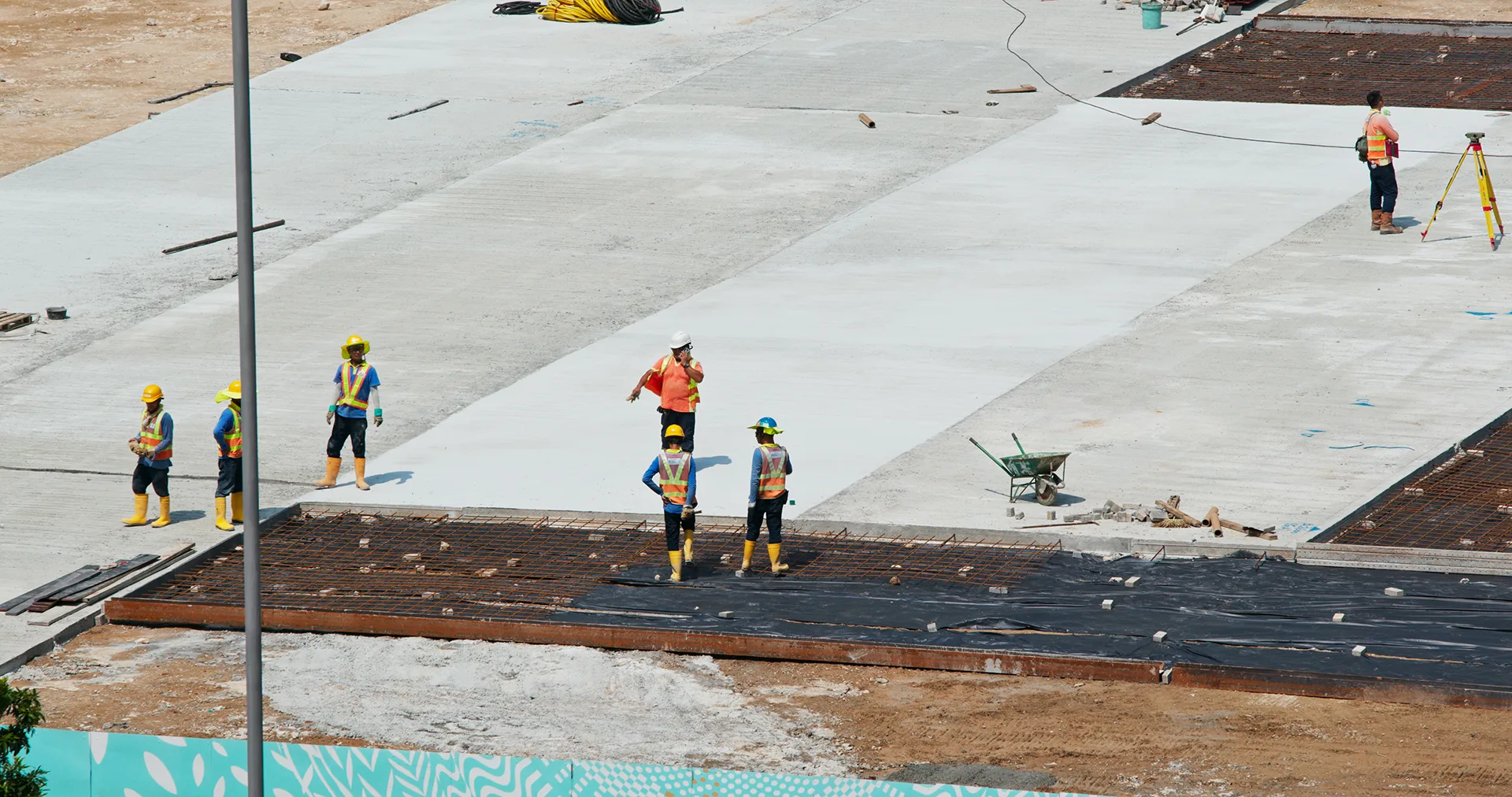 Large concrete slab replacement project with construction team